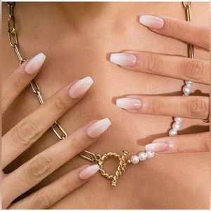 24 Piece Coffin Shape French Tip Press on Nails